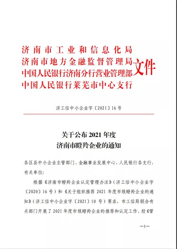 祝賀旺盛生态被認定為(wèi)2021年度濟南市瞪羚企業